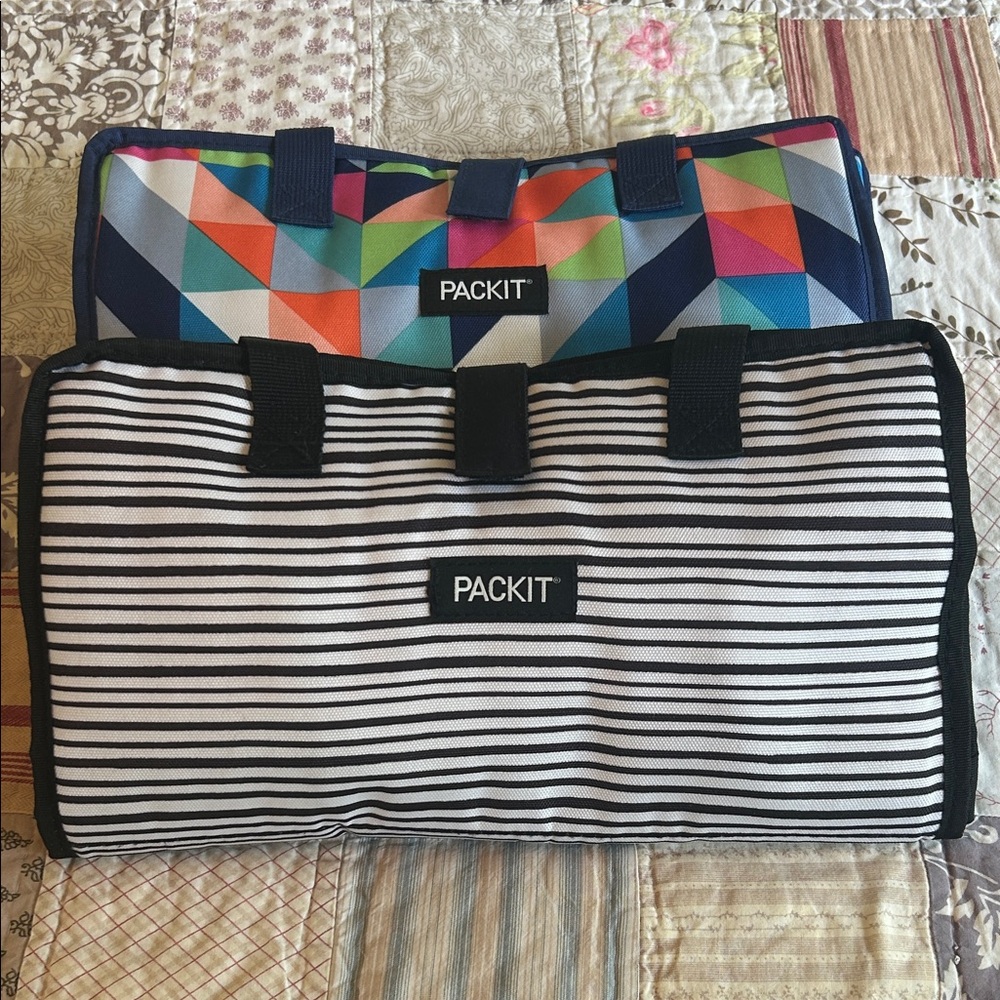 PACKIT Insulated Cooler Bags - Striped Black & Multicolor Geometric